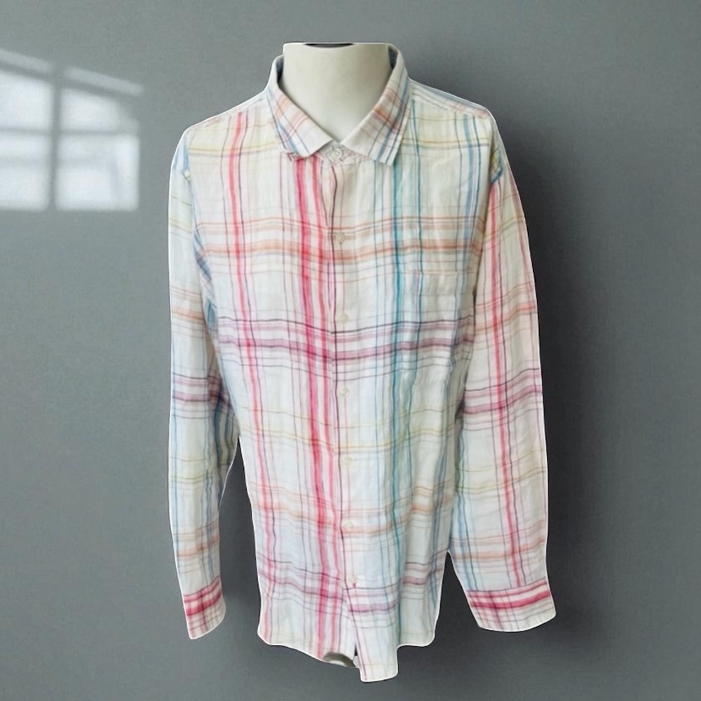 New! TOMMY BAHAMA ISLAND TIME LINEN PLAID SHIRT SIZE X-LARGE